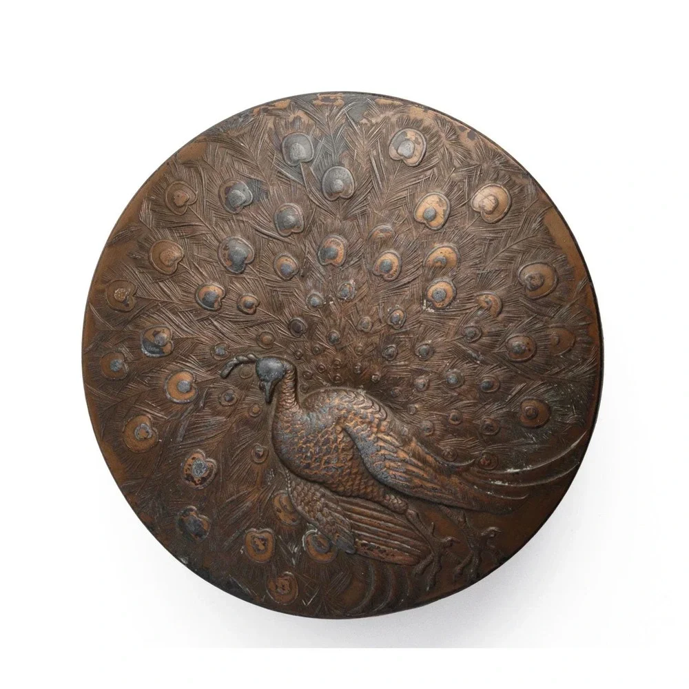 Art Nouveau Style Peacock Trinket Box For Jewelry Keepsakes Copper Covered Metal